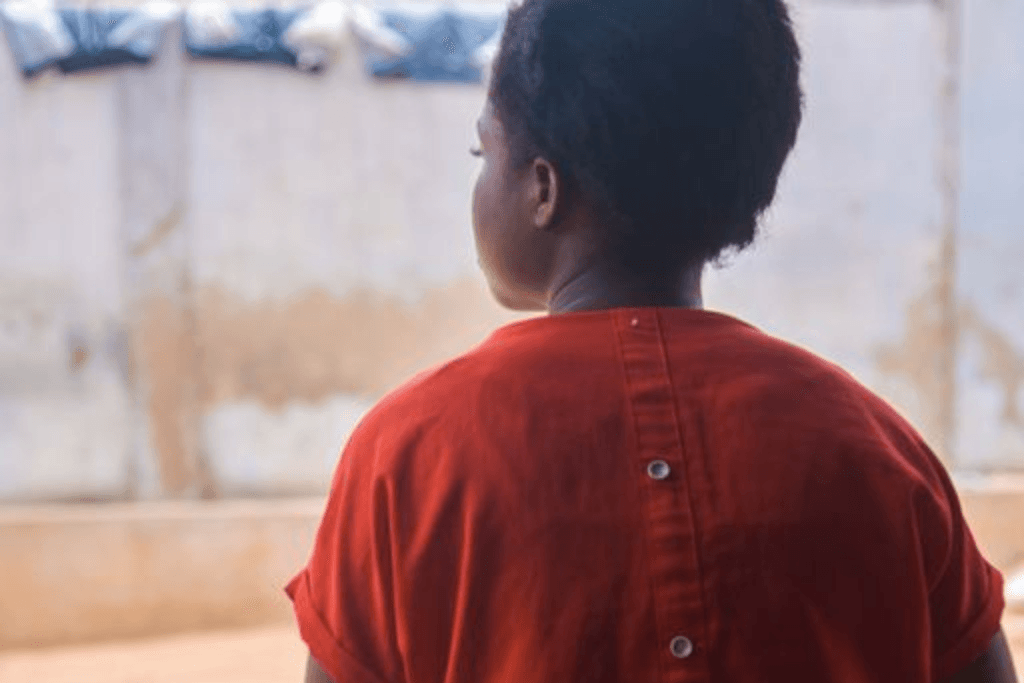 Girl in red shirt