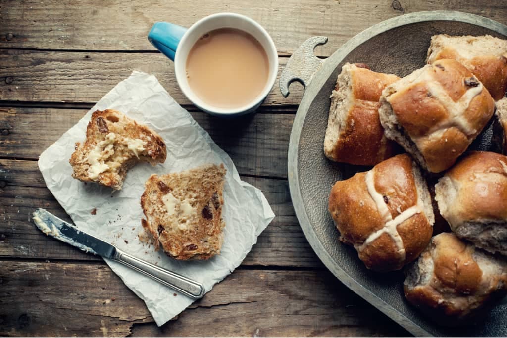 A plate of hot cross buns